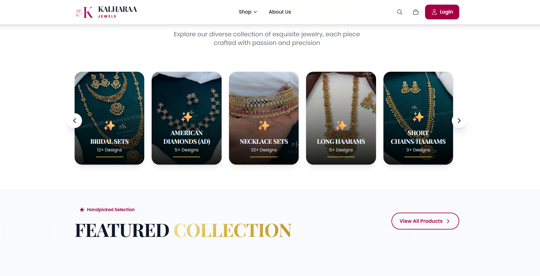 Kalharaa Jewels e-commerce website screenshot