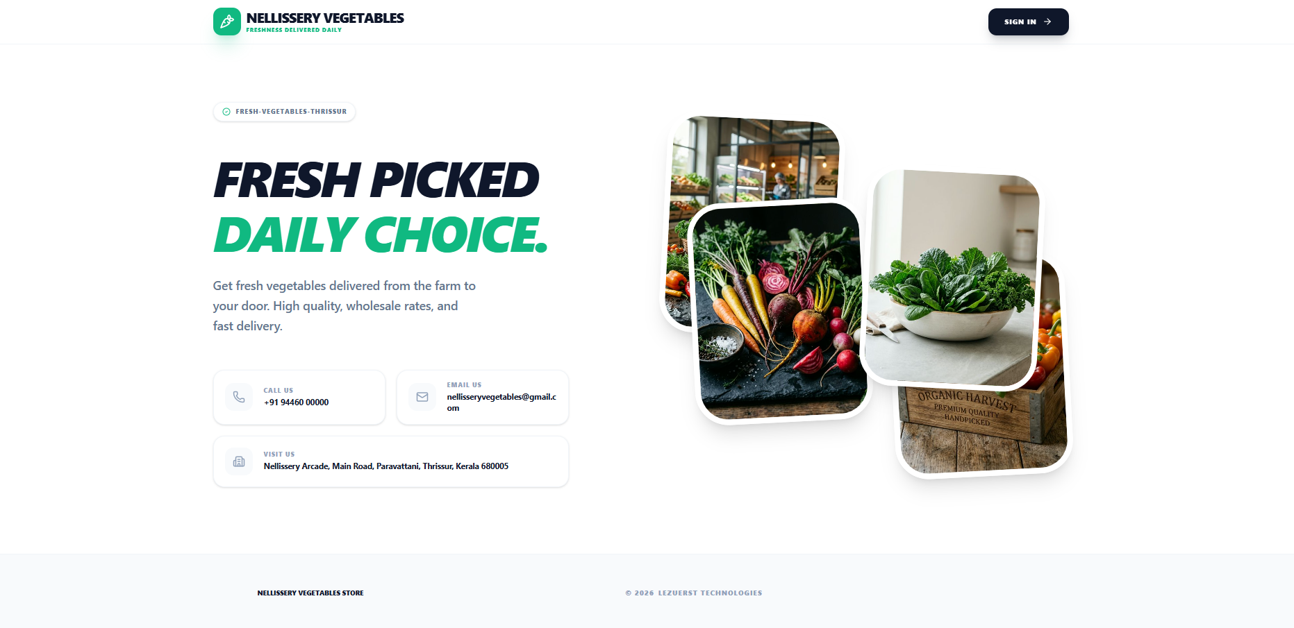 Nellissery Vegetables website screenshot